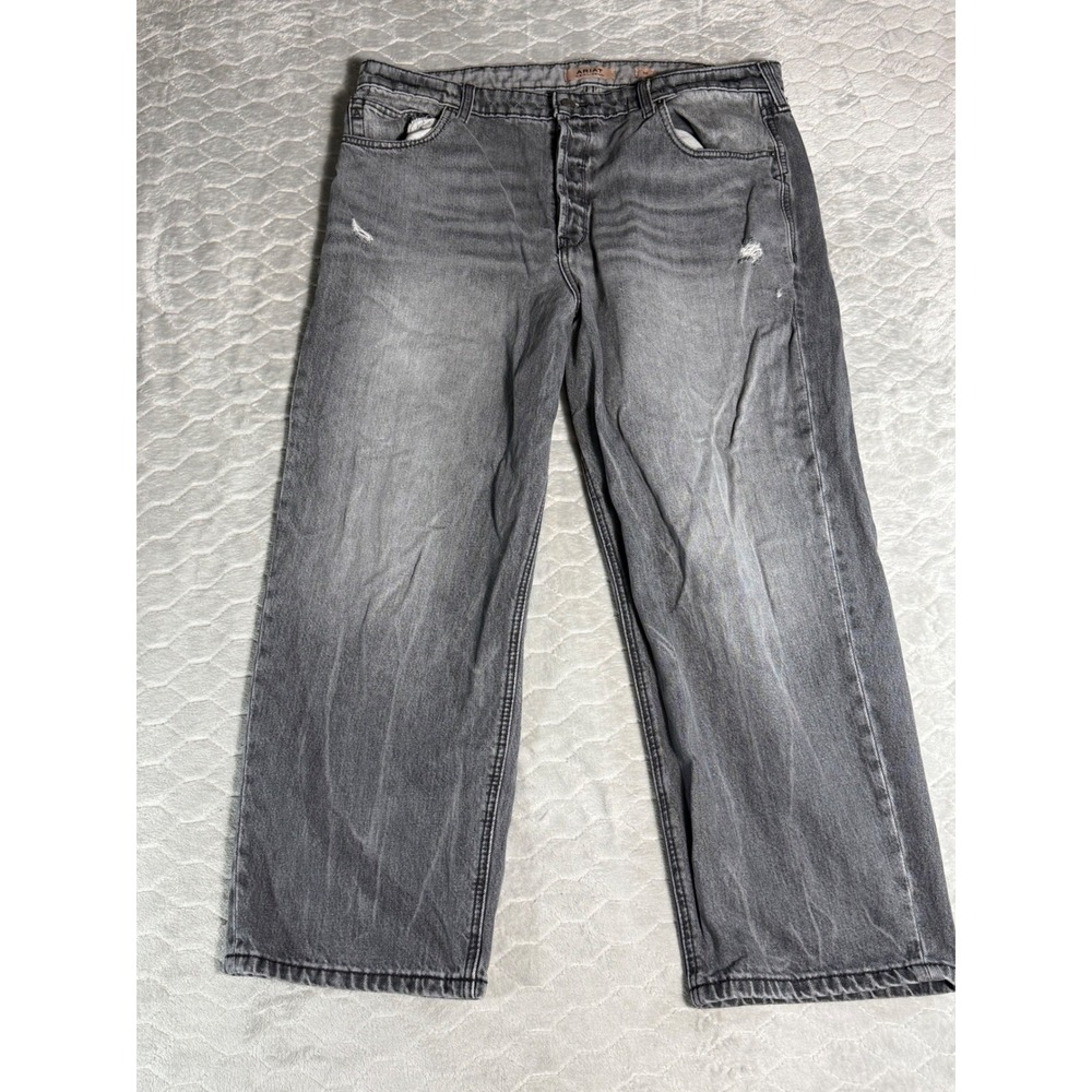Ariat REAL Denim Ultra High Rise Tomboy Relaxed Straight Jeans Gray Size 34